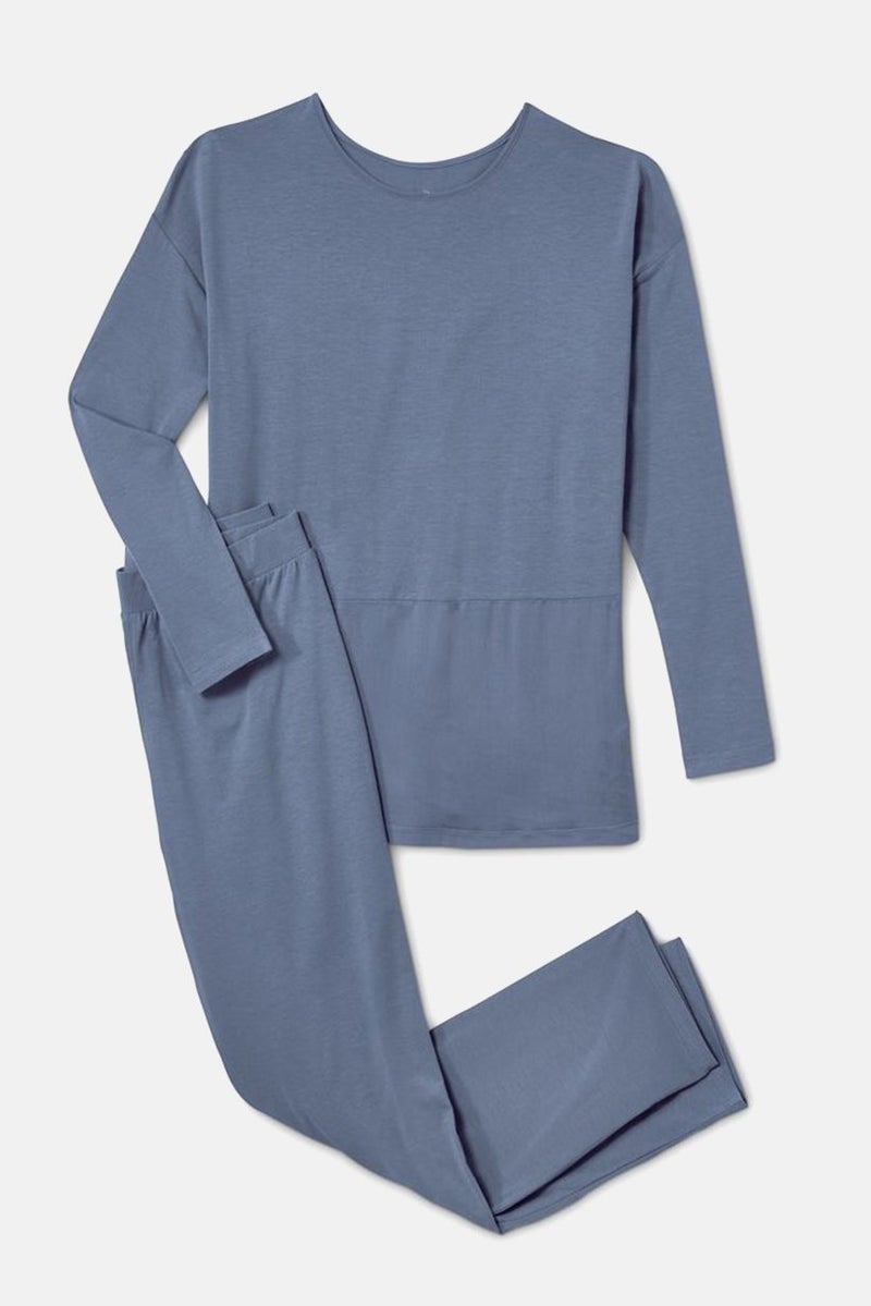 Tchibo Women Plain Long Sleeves Pajamas Set, Blue - Image 5